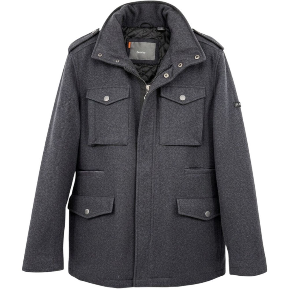 Ben Sherman Mens Large Charcoal Grey Wool Quilted Lined Field Jacket Military